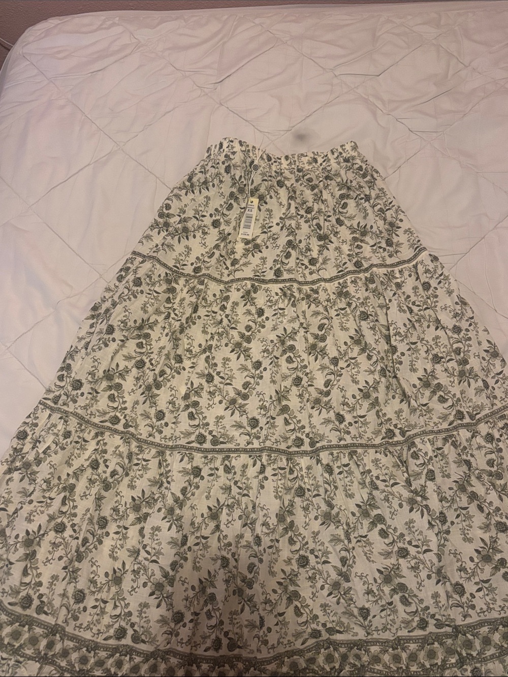 Max Studio White Maxi Skirt with Sage Floral Print